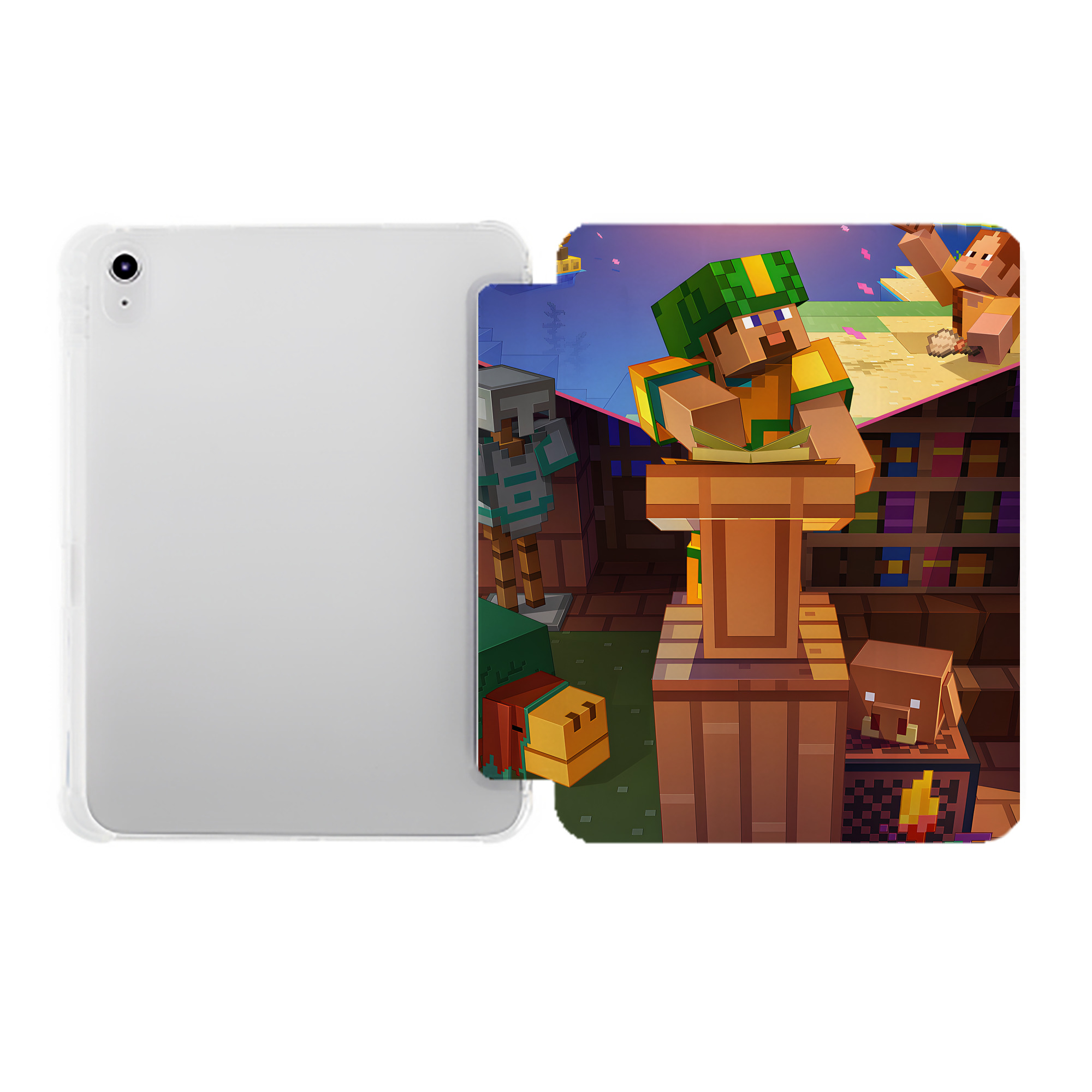 （画像用） マインクラフト ブロックの世界 Minecraft MC Block world IPad ケース ペン収納付き 三つ折りスタンド PUレザー×シリコン 対応機種9.5/10.5/10.9インチ
